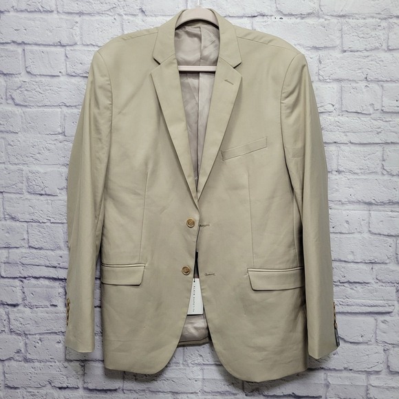 NWT Alain Dupetit Men's Blazer 44L/38W Slim Beige Tetron Rayon Suit Jacket - Picture 1 of 9
